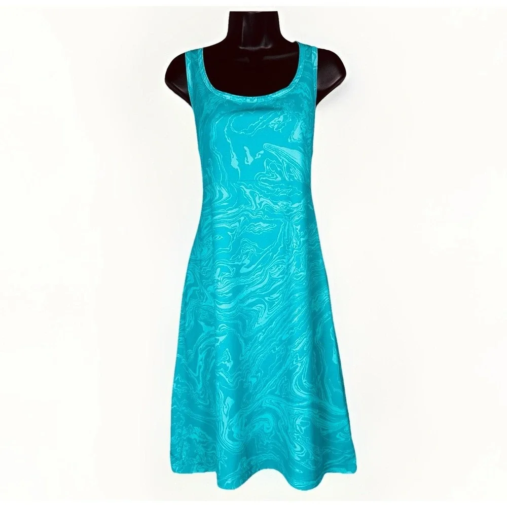 Columbia Omni-Freeze Zero Turquoise Blue Swirl Sleeveless Cool Active Dress LG - Picture 1 of 8
